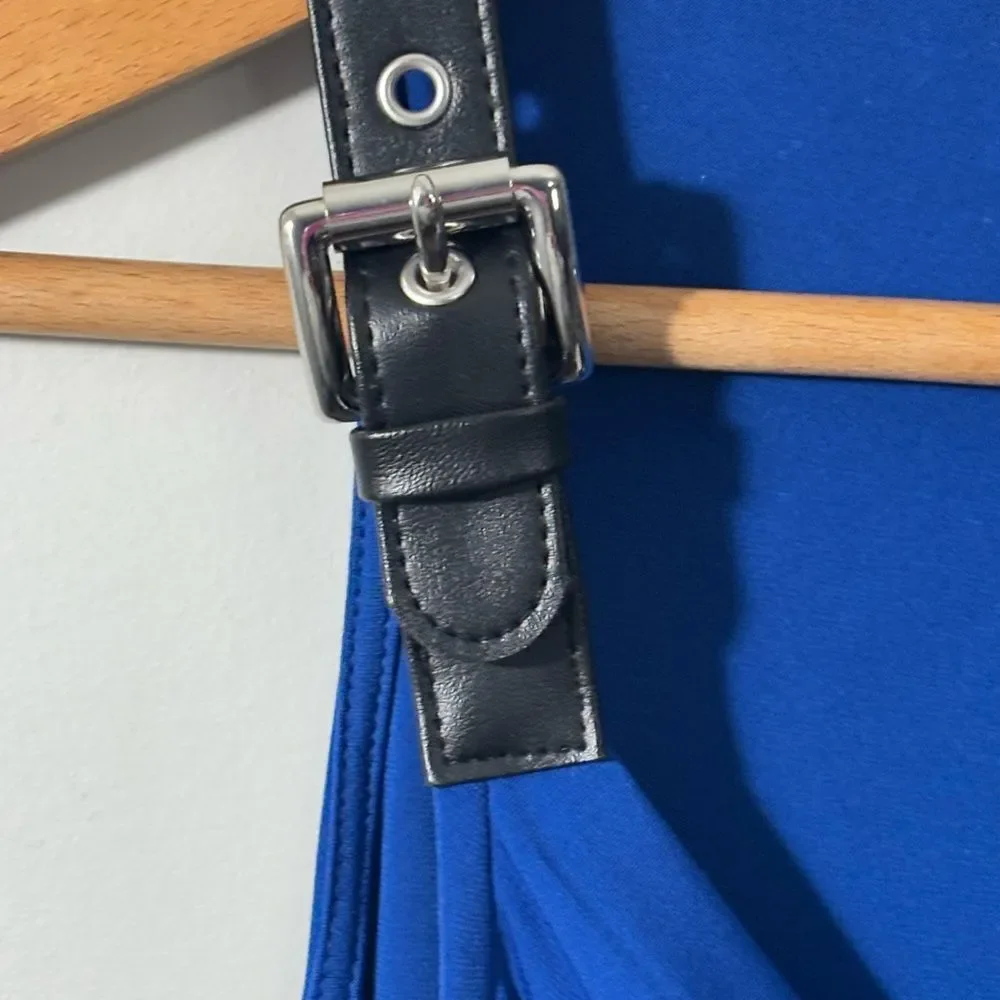 Michael Kors Sheath Dress Leather Buckle Straps Cobalt Blue Size Small Cocktails
